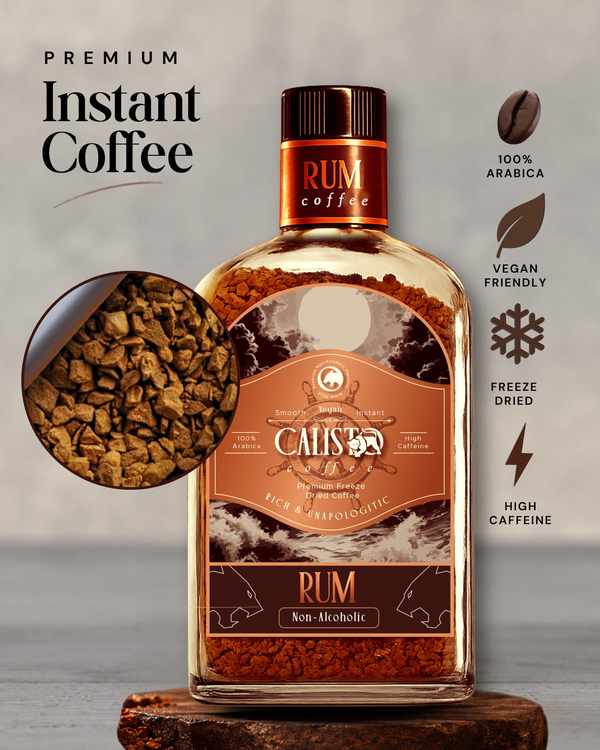 Rum Rager – Dark Rum Flavored Coffee | Rich, Spiced & Bold Taste | 100% Non-Alcoholic Premium Coffee