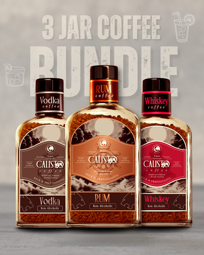 The Midnight Pack – 3 Jar Coffee Bundle (Vodka, Rum and Whiskey Flavor)- Non-Alcoholic