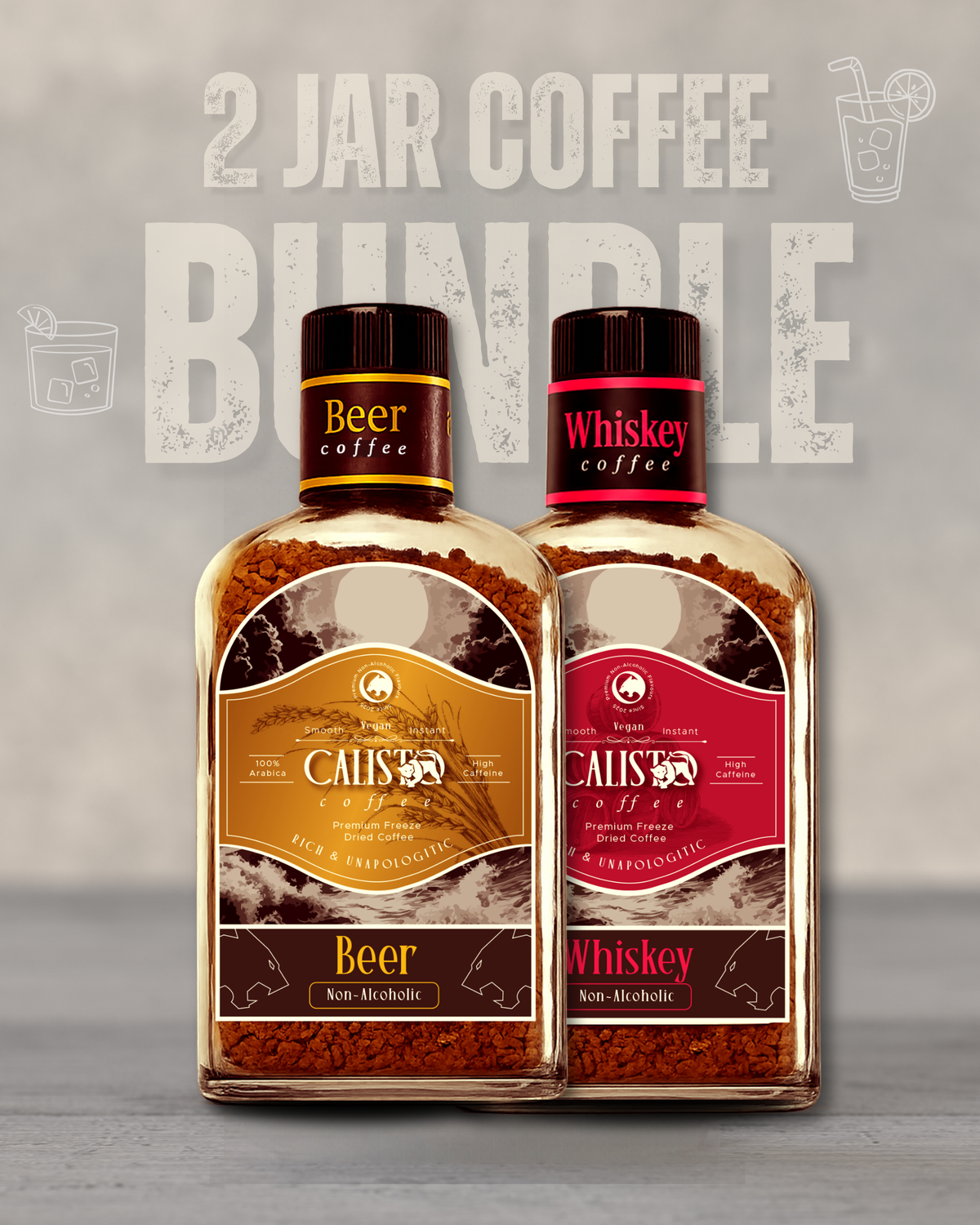 Smoke and Malt Duo- 2 Jar Coffee Bundle (Whiskey and Beer)- Non-Alcoholic